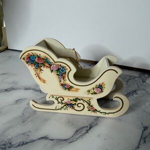 Wooden Sleigh Christmas Ornament Floral Vintage Style Decor